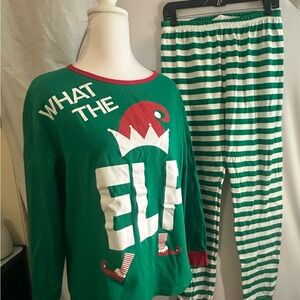 Elf-Themed Green and White Adult unisex Pajamas